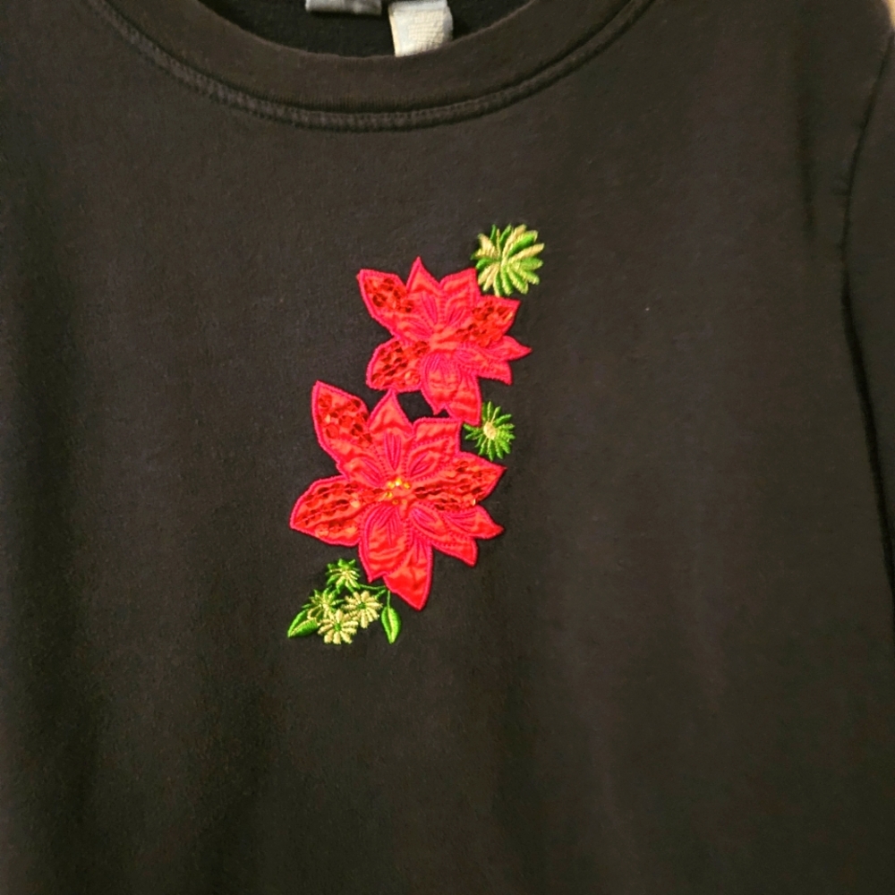 Holiday Editions~Poinsettia Accent~Blue sweatshirt~Size Large - Picture 2 of 4